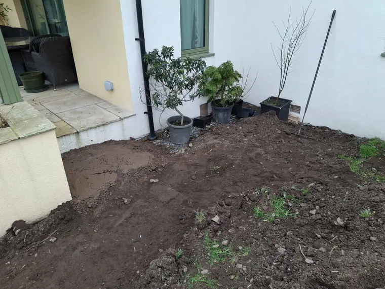 Beds dug over and levelled against the house before planting and edging go in.